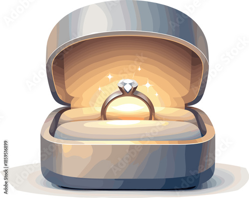 Glowing Ring Box. Abstract presentation of a ring box expressed through soft geometry and glowing interior space, modern flat