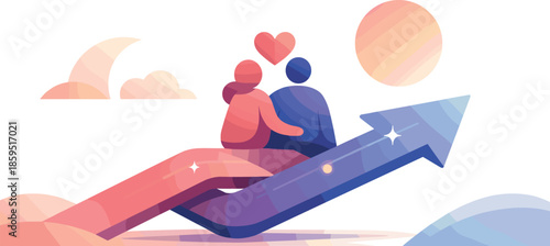 Harmonious Abstract Couple. Abstract representation of relationship harmony using connected shapes and shared direction, modern