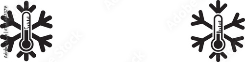 A simple illustration depicts two black snowflake icons with integrated thermometer elements on a stark white background