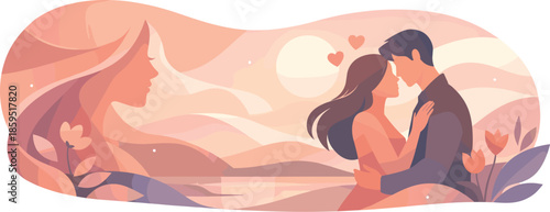 Abstract Beauty Love. Abstract romantic scene expressing beauty and affection through flowing shapes and gentle light, modern flat