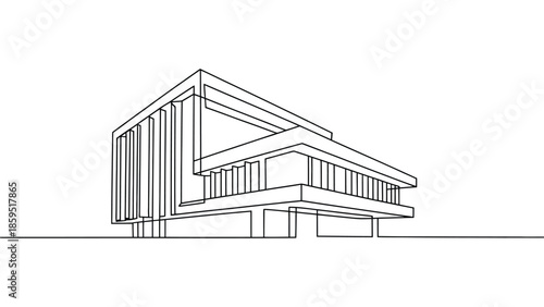 Modern architectural building exterior line art illustration minimal outline design isolated on white background for real estate, construction and architecture concepts