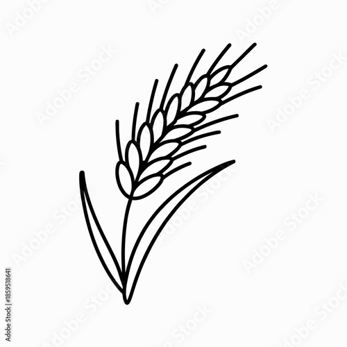 Simple black line art illustration of a single wheat stalk