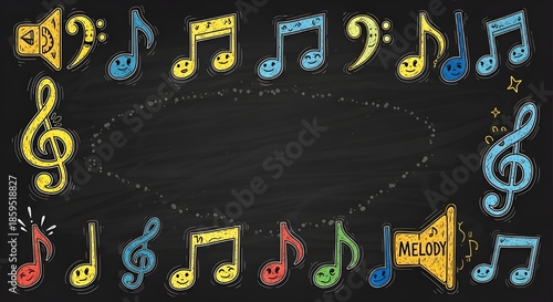 Music notes on a white background. Hand drawn music note. Doodle drawing music symbol sketch. Vector icons