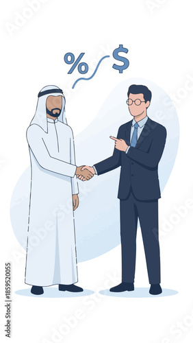Middle Eastern and Western Businessmen Shaking Hands, Financial Deal