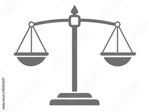 A grayscale illustration depicting a classic balance scale on a black background