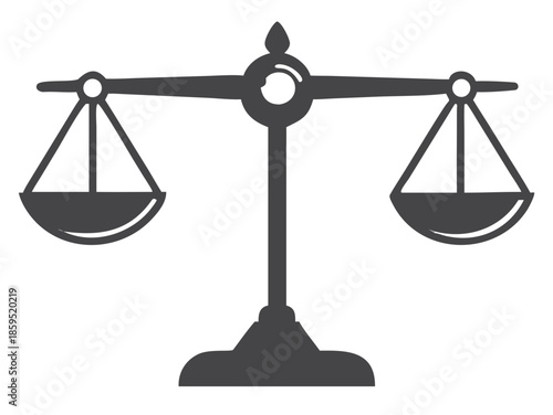 A simple illustration of a traditional balance scale on a black background