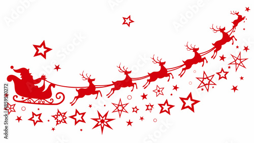 Santa claus and his reindeer sleigh flying through a starry winter night