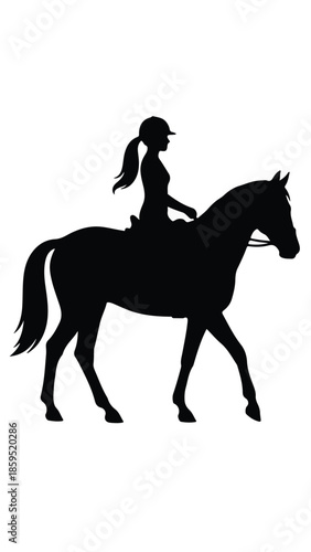 Equestrian girl on horse black silhouette vector illustration
