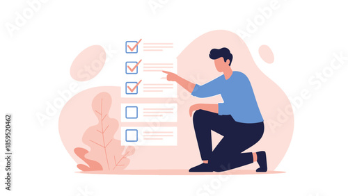 illustration of a person checking off tasks on a large checklist representing task completion and