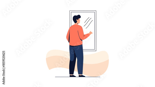 Illustration of a person standing in front of a mirror, contemplating their reflection in a