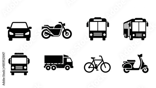 Black silhouette icons of various vehicles
