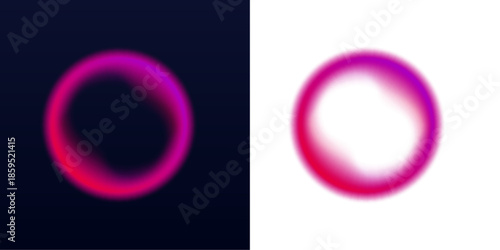 Vibrant neon circle with grainy glow and smooth gradient. Pink, purple, and blue tones blend softly. Ideal for badges, labels, and modern vector illustrations.
