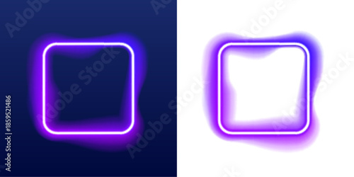 Set of glowing neon square frames with sharp lines and luminous highlights. Each frame floats on a dark background with vibrant gradient colors. Perfect for digital design, banners, and UI elements.