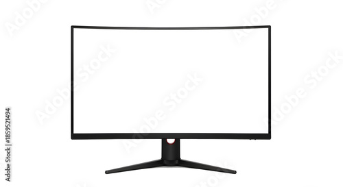 Front view of curved computer gaming monitor isolated on transparent background