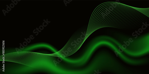 Abstract background using dark green tones on a black background. The lines and curves are like gentle and flowing waves, creating a sense of freshness and energy.