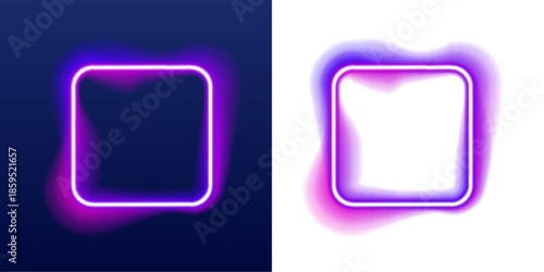 Set of vibrant neon squares shines with bright edges. Sharp geometric lines create a modern and bold look. Perfect for digital banners, social media, and poster templates.