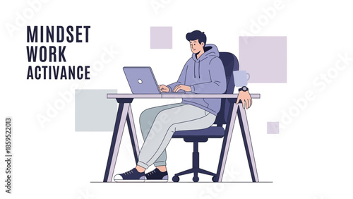 Motivational and Inspirational Workspace Illustration Emphasizing Mindset Work and Active Living