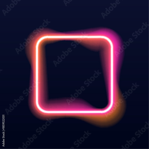 Neon square frame with sharp corners and glowing edges. Electric purple and blue lights enhance futuristic look. Perfect for banners, UI kits, and digital posters.