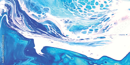 Abstract blue water background featuring a clear liquid splash with fresh bubbles and a ripple motion on the transparent surface of a clean cold nature sea