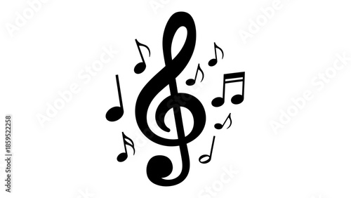 Lively Treble Clef with Scattered Music Notes, Isolated White Background