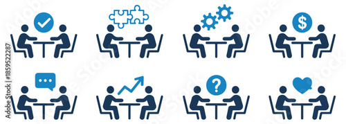 business meeting strategy icon set