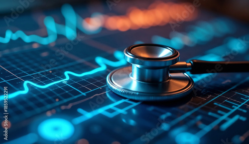 Stethoscope placed on digital health chart