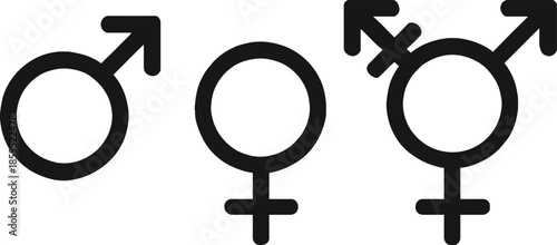 3D illustration of pink and blue male and female gender symbols joined in a unity concept to represent a couple, love, and a sexual relationship between a man and woman on a black background