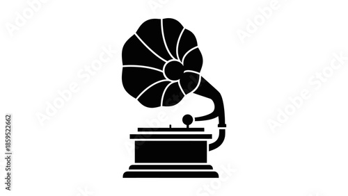 Vintage Gramophone Silhouette Vector Illustration on Isolated White Background