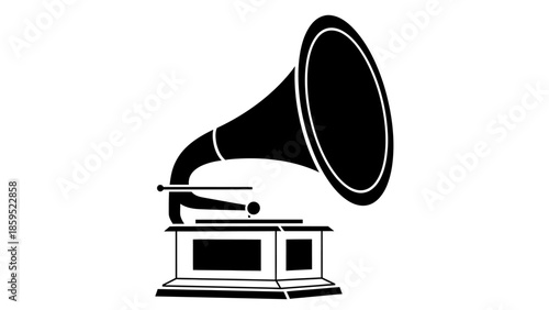 Silhouette of a Classic Vintage Gramophone, isolated white background.