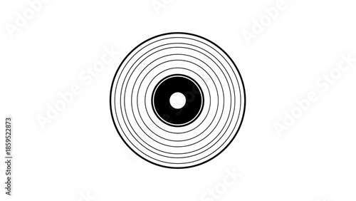 Minimalist Outline Drawing of a Vinyl Record with Central Dot, isolated white background.