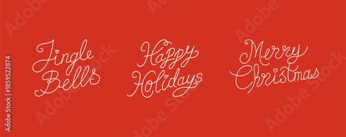 Set of holiday winter quotes. Happy holidays, jingle bells, and merry christmas. Vector hand drawn calligraphic lettering