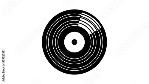 Stylized Black and White Vinyl Record with Concentric Circles, isolated white background.