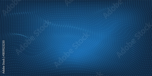 Dark blue halftone dotted abstract background, big data pattern, technology or futuristic visualization, waveform dot texture, music backdrop. ,Beautiful movement with glowing blurred particles.