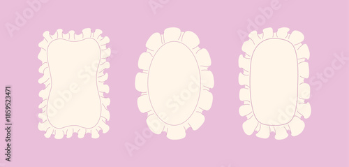 Set of decorative vintage frames with wavy ruffled edges. Vector flat illustration. Ornamental borders for invitations, greeting cards, valentine's day and wedding designs.