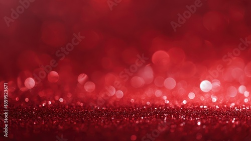 red glitter bokeh background with sparkling lights, abstract defocused texture, festive holiday atmosphere