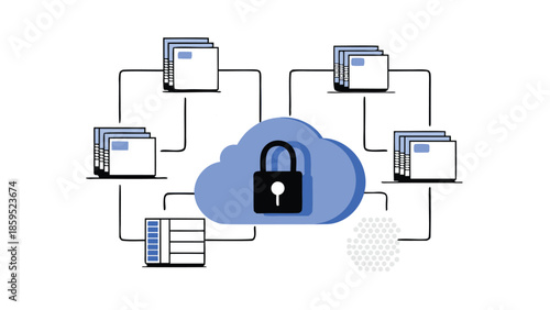 Secure cloud storage concept with padlock and connected files