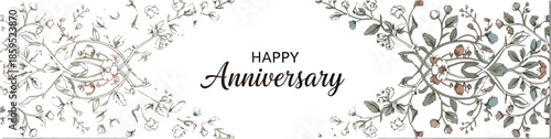 Elegant floral anniversary banner featuring delicate watercolor botanical illustrations framing the celebratory text wishing happiness for a special occasion banner display