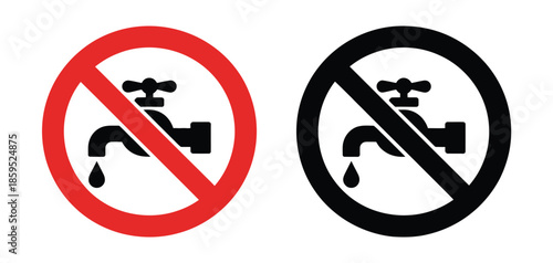 No water from faucet sign, illustrating water restriction, plumbing warning, conservation notice,