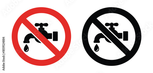 No water from faucet sign, showing faucet dry warning, water shortage, conservation notice, plumbing alert