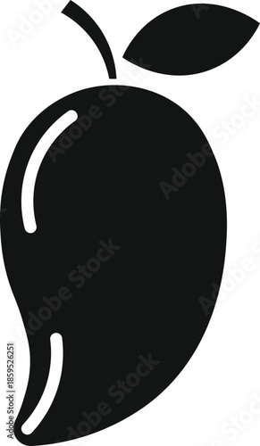 Tropical Mango Silhouette A sleek, minimalist black silhouette of a ripe mango, showcasing its smooth curves and inviting form. This image embodies freshness and the essence of tropical bounty.