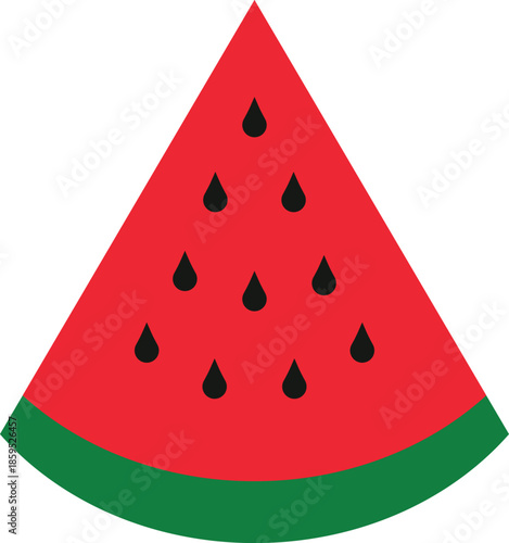 Juicy Slice A vibrant, triangular slice of ripe watermelon, its refreshing red flesh punctuated with black seeds, evoking the simple pleasure of summer.