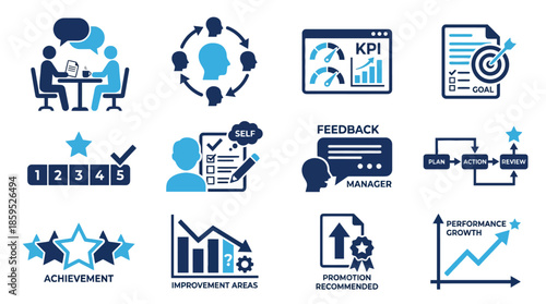 Business performance growth and development concept icons