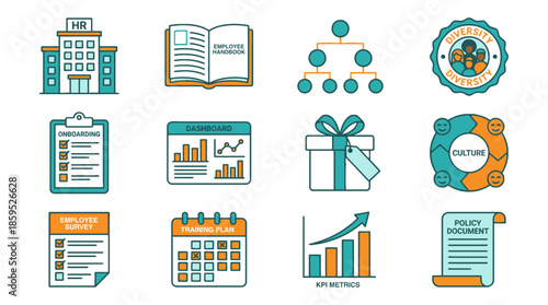 HR and business operations icons for employee management
