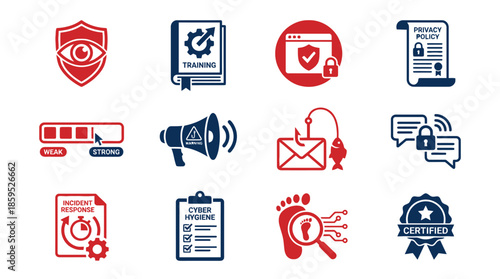 Cybersecurity icons set for business and technology use