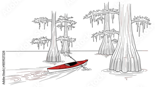 Canoe adventure among majestic trees in tranquil waters