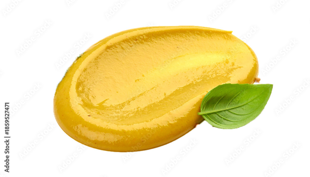 Fototapeta premium Mustard yellow sauce stain, isolated on a white background.