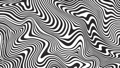 Optical illusion of swirling black and white lines creating a wavy pattern