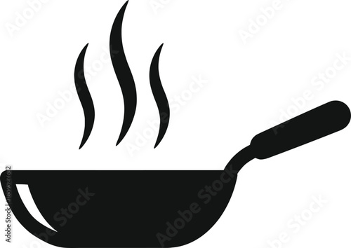 Vector illustration of a cooking pot icon and a hot coffee mug symbol featuring steam and a brown beverage silhouette for a cafe breakfast logo design