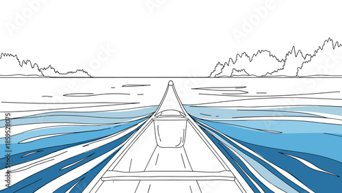 Minimalist outline of a canoe journey on a serene lake