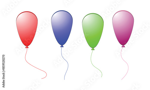 Four colorful balloons isolated on white background
